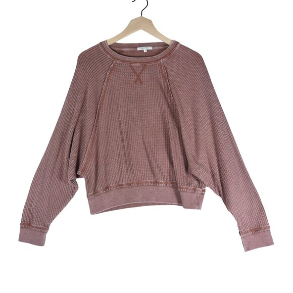 Z Supply Waffle Knit Cropped Pullover Size S Slouchy Thermal Vintage Dusty Rose - Picture 2 of 7